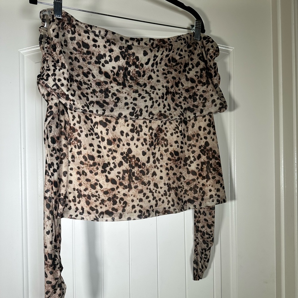 Bar III Animal Print Mesh Top off the Shoulder